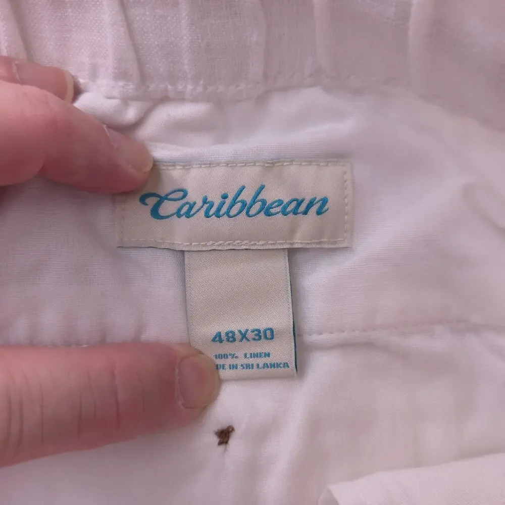 Roundtree & Yorke Caribbean 46 x 29‎ 100% Linen Drawstring White Pants Beach New